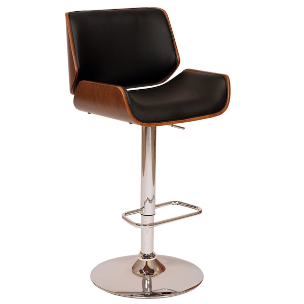Armen Living London Black Faux Leather Adjustable Height Swivel Walnut Wood and Chrome Bar Stool LCLOSWBABLWA - main